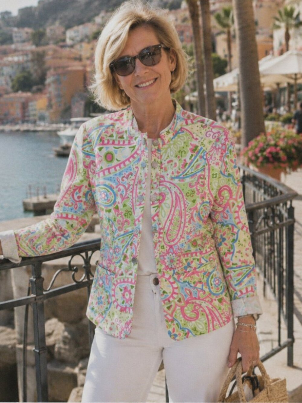 Lilly & Van Denim Jacket 1X Vintage Paisley Print Vacation Coastal Colorful